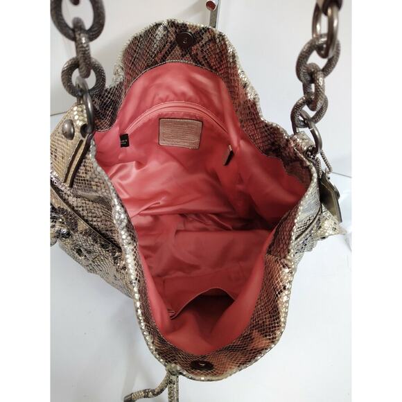 Coach Kristin Gray Leather Snakeskin Printed Chain Strap Hobo Shoulder Bag - Picture 11 of 12